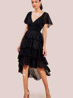 Lurex High Low Layered Midi Dress