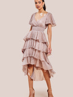 Lurex High Low Layered Midi Dress