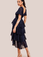 Lurex High Low Layered Midi Dress