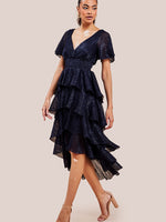 Lurex High Low Layered Midi Dress