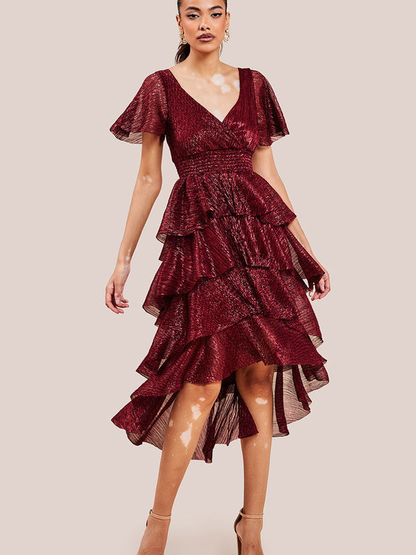 Lurex High Low Layered Midi Dress