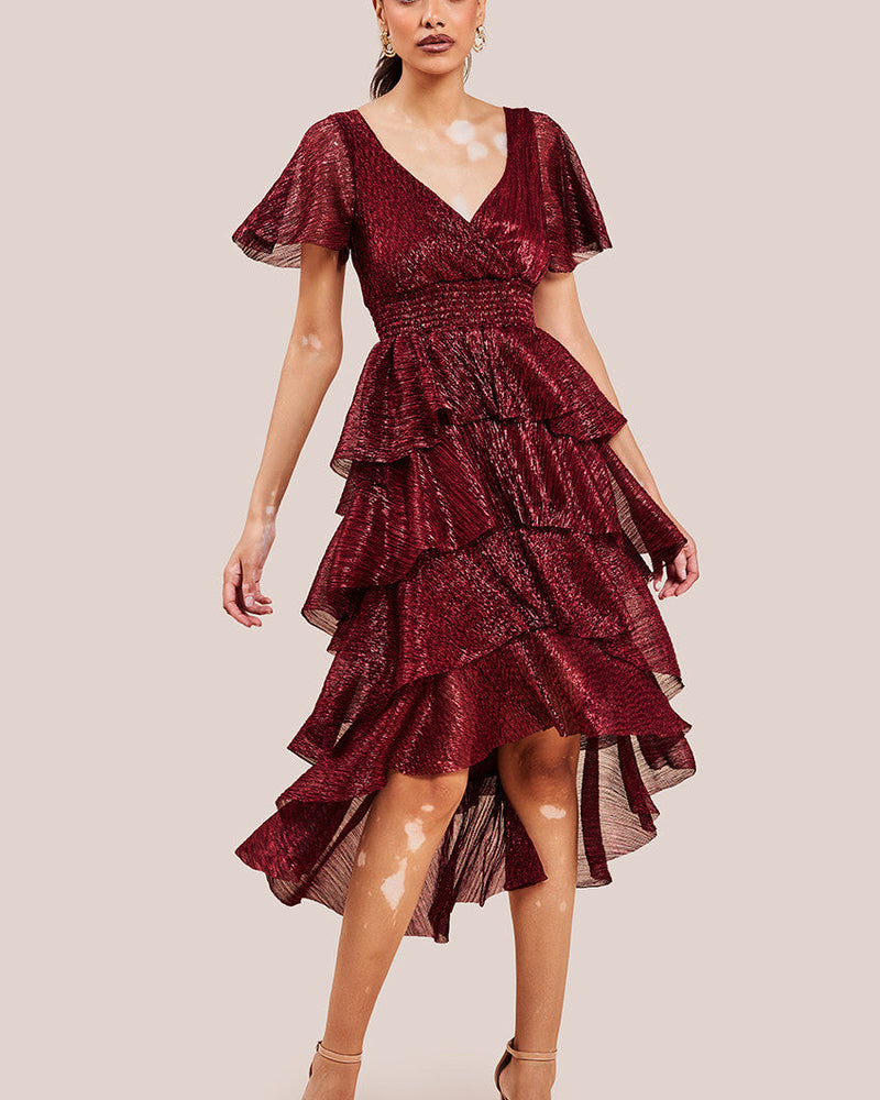 Lurex High Low Layered Midi Dress