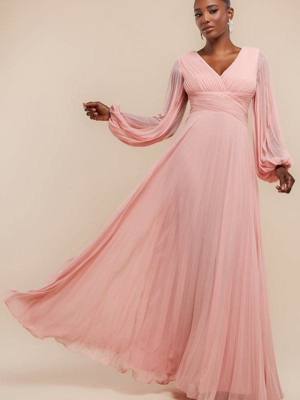 Balloon Sleeve Chiffon Maxi Dress
