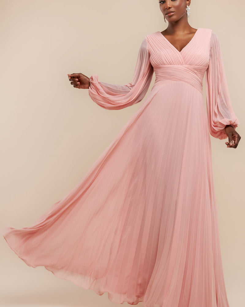 Balloon Sleeve Chiffon Maxi Dress