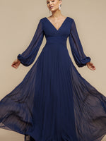 Balloon Sleeve Chiffon Maxi Dress